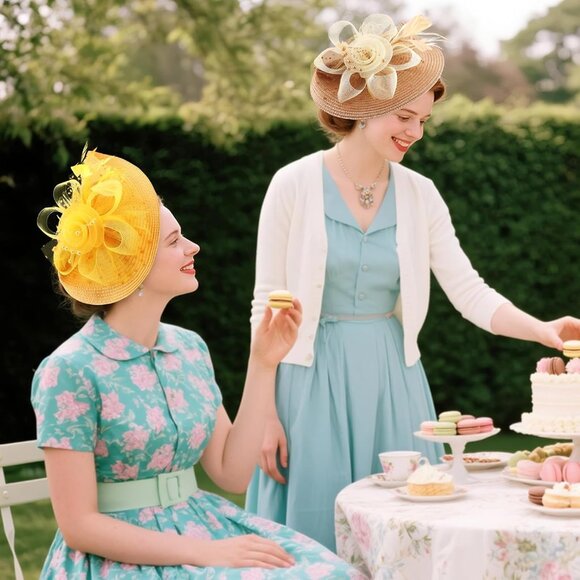 Fascinator Hat Flower Mesh Feathers Headband Clip for Women Tea Party - Picture 3 of 7